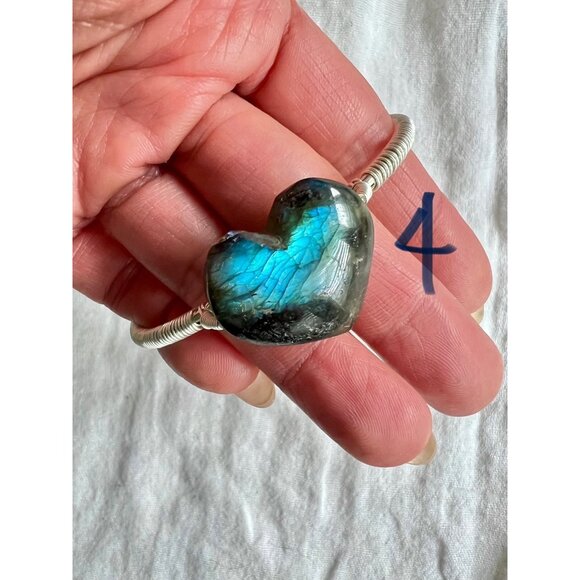 Your Choice! Flash Labradorite ❤️ Heart Cuff Bangle Bracelet - Picture 6 of 13